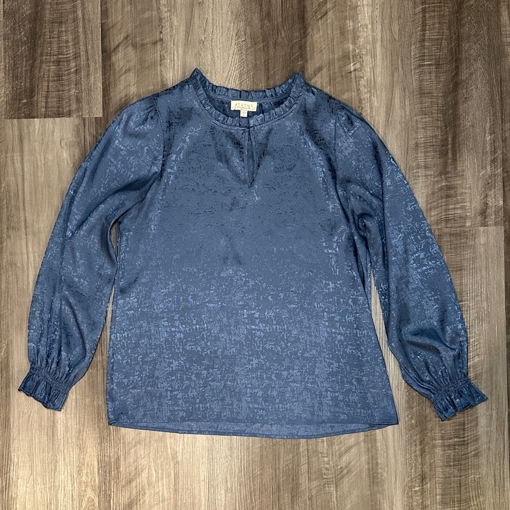 Status by Chenault Satin Ruffle Neck Long Sleeve Blouse - Small